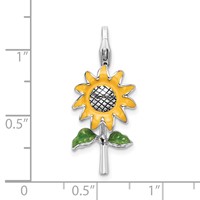 Amore La Vita Sterling Silver Rhodium-plated Polished 3-D Enameled Sunflower Charm with Fancy Lobster Clasp view 4