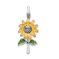 Amore La Vita Sterling Silver Rhodium-plated Polished 3-D Enameled Sunflower Charm with Fancy Lobster Clasp view 1