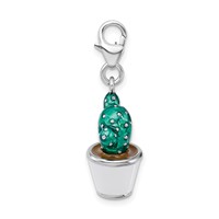 Amore La Vita Sterling Silver Rhodium-plated Polished 3-D Enameled Potted Green Cactus Charm with Fancy Lobster Clasp view 2