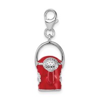 Amore La Vita Sterling Silver Rhodium-plated Polished 3-D Enameled Red Watering Can Charm with Fancy Lobster Clasp view 2