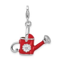 Amore La Vita Sterling Silver Rhodium-plated Polished 3-D Enameled Red Watering Can Charm with Fancy Lobster Clasp view 3