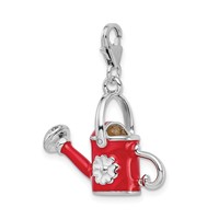 Amore La Vita Sterling Silver Rhodium-plated Polished 3-D Enameled Red Watering Can Charm with Fancy Lobster Clasp view 4