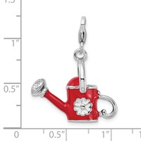 Amore La Vita Sterling Silver Rhodium-plated Polished 3-D Enameled Red Watering Can Charm with Fancy Lobster Clasp view 5