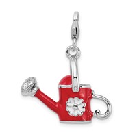 Amore La Vita Sterling Silver Rhodium-plated Polished 3-D Enameled Red Watering Can Charm with Fancy Lobster Clasp view 1