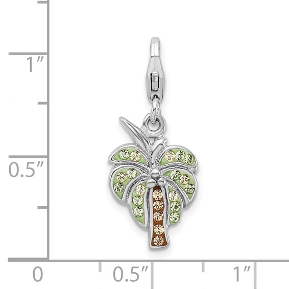 Amore La Vita Sterling Silver Rhodium-plated Polished Crystal Palm Tree Charm with Fancy Lobster Clasp