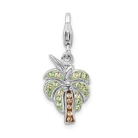 Amore La Vita Sterling Silver Rhodium-plated Polished Crystal Palm Tree Charm with Fancy Lobster Clasp view 1