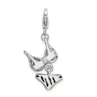 Amore La Vita Sterling Silver Rhodium-plated Polished 3-D CZ Enameled Zebra Bikini Pendant view 3
