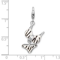 Amore La Vita Sterling Silver Rhodium-plated Polished 3-D CZ Enameled Zebra Bikini Pendant view 4
