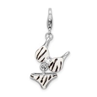 Amore La Vita Sterling Silver Rhodium-plated Polished 3-D CZ Enameled Zebra Bikini Pendant view 1