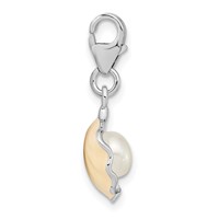 Amore La Vita Sterling Silver Rhodium-plated Polished 3-D Enameled Shell with a Freshwater Cultured Pearl Charm with Fancy Lobster Clasp view 2