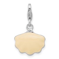 Amore La Vita Sterling Silver Rhodium-plated Polished 3-D Enameled Shell with a Freshwater Cultured Pearl Charm with Fancy Lobster Clasp view 3