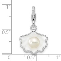 Amore La Vita Sterling Silver Rhodium-plated Polished 3-D Enameled Shell with a Freshwater Cultured Pearl Charm with Fancy Lobster Clasp view 5