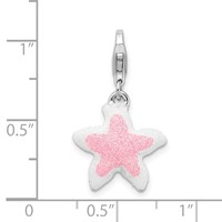 Amore La Vita Sterling Silver Rhodium-plated Enameled Pink Sparkle Starfish Charm with Fancy Lobster Clasp view 4