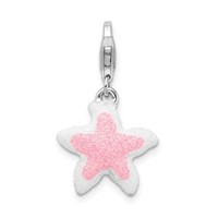 Amore La Vita Sterling Silver Rhodium-plated Enameled Pink Sparkle Starfish Charm with Fancy Lobster Clasp view 1