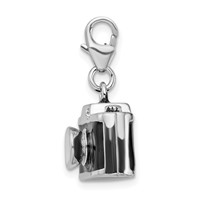 Amore La Vita Sterling Silver Rhodium-plated Polished 3-D Enameled Crystal Camera Charm with Fancy Lobster Clasp view 2