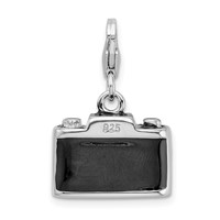 Amore La Vita Sterling Silver Rhodium-plated Polished 3-D Enameled Crystal Camera Charm with Fancy Lobster Clasp view 3