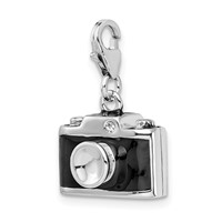 Amore La Vita Sterling Silver Rhodium-plated Polished 3-D Enameled Crystal Camera Charm with Fancy Lobster Clasp view 4