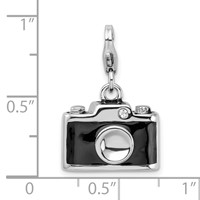 Amore La Vita Sterling Silver Rhodium-plated Polished 3-D Enameled Crystal Camera Charm with Fancy Lobster Clasp view 5