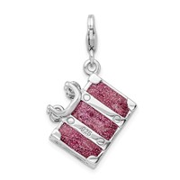 Amore La Vita Sterling Silver Rhodium-plated Polished 3-D Glitter Enameled Moveable Luggage Charm with Fancy Lobster Clasp view 3