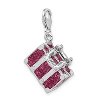 Amore La Vita Sterling Silver Rhodium-plated Polished 3-D Glitter Enameled Moveable Luggage Charm with Fancy Lobster Clasp view 4