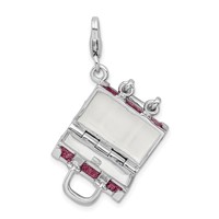 Amore La Vita Sterling Silver Rhodium-plated Polished 3-D Glitter Enameled Moveable Luggage Charm with Fancy Lobster Clasp view 5