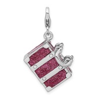 Amore La Vita Sterling Silver Rhodium-plated Polished 3-D Glitter Enameled Moveable Luggage Charm with Fancy Lobster Clasp view 1