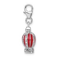 Amore La Vita Sterling Silver Rhodium-plated Polished 3-D Crystal and Red Enameled Crown Charm with Fancy Lobster Clasp view 2