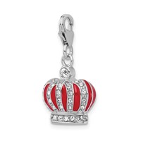 Amore La Vita Sterling Silver Rhodium-plated Polished 3-D Crystal and Red Enameled Crown Charm with Fancy Lobster Clasp view 4