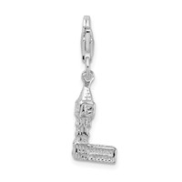 Amore La Vita Sterling Silver Rhodium-plated Polished 3-D Polished Big Ben Charm with Fancy Lobster Clasp view 3