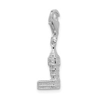 Amore La Vita Sterling Silver Rhodium-plated Polished 3-D Polished Big Ben Charm with Fancy Lobster Clasp view 4