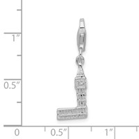 Amore La Vita Sterling Silver Rhodium-plated Polished 3-D Polished Big Ben Charm with Fancy Lobster Clasp view 5