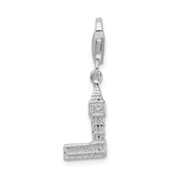 Amore La Vita Sterling Silver Rhodium-plated Polished 3-D Polished Big Ben Charm with Fancy Lobster Clasp view 1