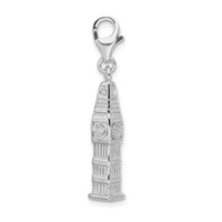 Amore La Vita Sterling Silver Rhodium-plated Polished 3-D Polished Clock Tower Charm with Fancy Lobster Clasp view 2