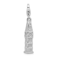 Amore La Vita Sterling Silver Rhodium-plated Polished 3-D Polished Clock Tower Charm with Fancy Lobster Clasp view 3