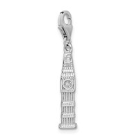 Amore La Vita Sterling Silver Rhodium-plated Polished 3-D Polished Clock Tower Charm with Fancy Lobster Clasp view 4