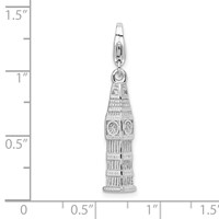 Amore La Vita Sterling Silver Rhodium-plated Polished 3-D Polished Clock Tower Charm with Fancy Lobster Clasp view 5
