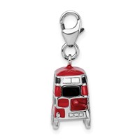 Amore La Vita Sterling Silver Rhodium-plated Polished 3-D Enameled Double Decker London Bus Charm with Fancy Lobster Clasp view 2