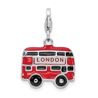 Amore La Vita Sterling Silver Rhodium-plated Polished 3-D Enameled Double Decker London Bus Charm with Fancy Lobster Clasp view 3