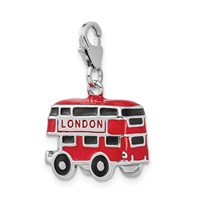 Amore La Vita Sterling Silver Rhodium-plated Polished 3-D Enameled Double Decker London Bus Charm with Fancy Lobster Clasp view 4