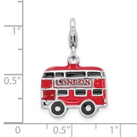 Amore La Vita Sterling Silver Rhodium-plated Polished 3-D Enameled Double Decker London Bus Charm with Fancy Lobster Clasp view 5
