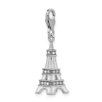 Amore La Vita Sterling Silver Rhodium-plated Polished 3-D Enameled Crystal Eiffel Tower Charm with Fancy Lobster Clasp view 4
