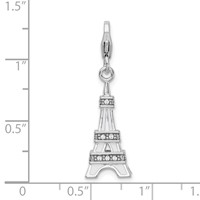 Amore La Vita Sterling Silver Rhodium-plated Polished 3-D Enameled Crystal Eiffel Tower Charm with Fancy Lobster Clasp view 5