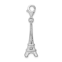 Amore La Vita Sterling Silver Rhodium-plated Polished 3-D Eiffel Tower Charm with Fancy Lobster Clasp view 2