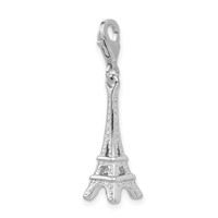 Amore La Vita Sterling Silver Rhodium-plated Polished 3-D Eiffel Tower Charm with Fancy Lobster Clasp view 4