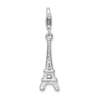 Amore La Vita Sterling Silver Rhodium-plated Polished 3-D Eiffel Tower Charm with Fancy Lobster Clasp view 1