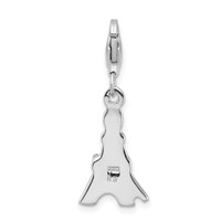 Amore La Vita Sterling Silver Rhodium-plated Polished Black Enameled CZ Eiffel Tower Charm with Fancy Lobster Clasp view 3