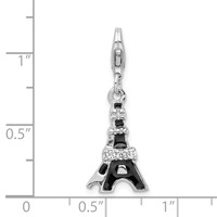Amore La Vita Sterling Silver Rhodium-plated Polished Black Enameled CZ Eiffel Tower Charm with Fancy Lobster Clasp view 4