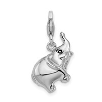 Amore La Vita Sterling Silver Rhodium-plated Polished 3-D Enameled Elephant Charm with Fancy Lobster Clasp view 3