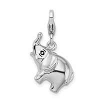Amore La Vita Sterling Silver Rhodium-plated Polished 3-D Enameled Elephant Charm with Fancy Lobster Clasp view 1