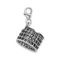 Amore La Vita Sterling Silver Rhodium-plated Polished 3-D Antiqued Coliseum Charm with Fancy Lobster Clasp view 2